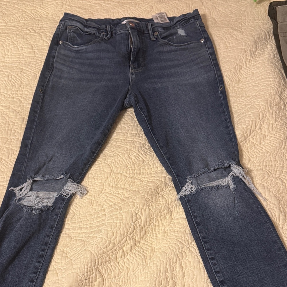 Good American Dark Blue Distressed Skinny Jeans